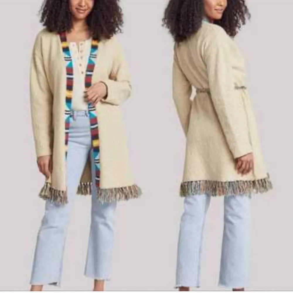 Faherty Organic Cotton Belted Fringe Duster Cardigan XS/S Coastal Boho - Picture 7 of 9